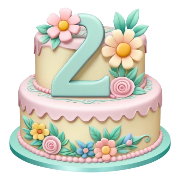 make a floral pastel cake that is aesthetic with the number 2 and 0 on it sticker