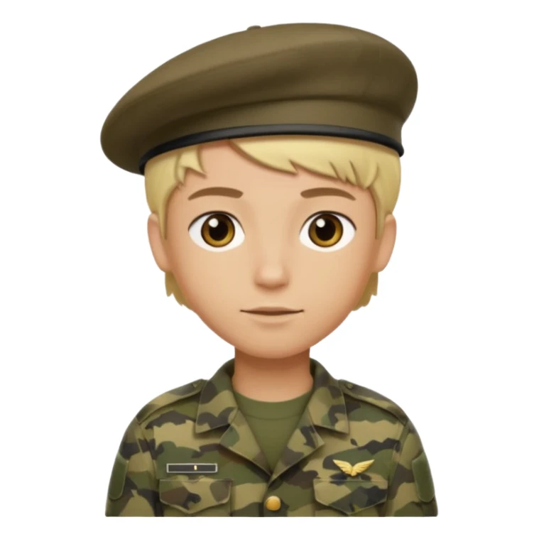 a soldier with short blonde hair in camo male in a beret  sticker