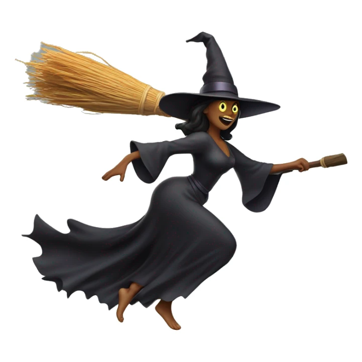 halloween goddess witch sprinting, with a large stride and arms outstretched, broom sticker