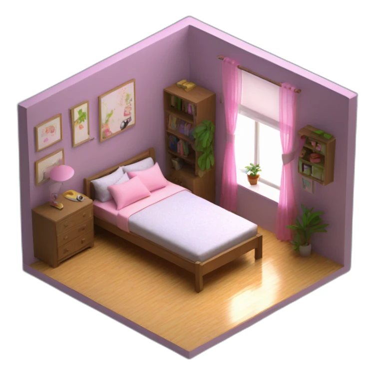 isometric-3d-cute-small-bedroom-teen-girl-interior sticker