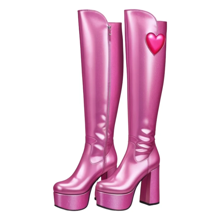 glittery pink platform knee high gogo boots with heart on side sticker