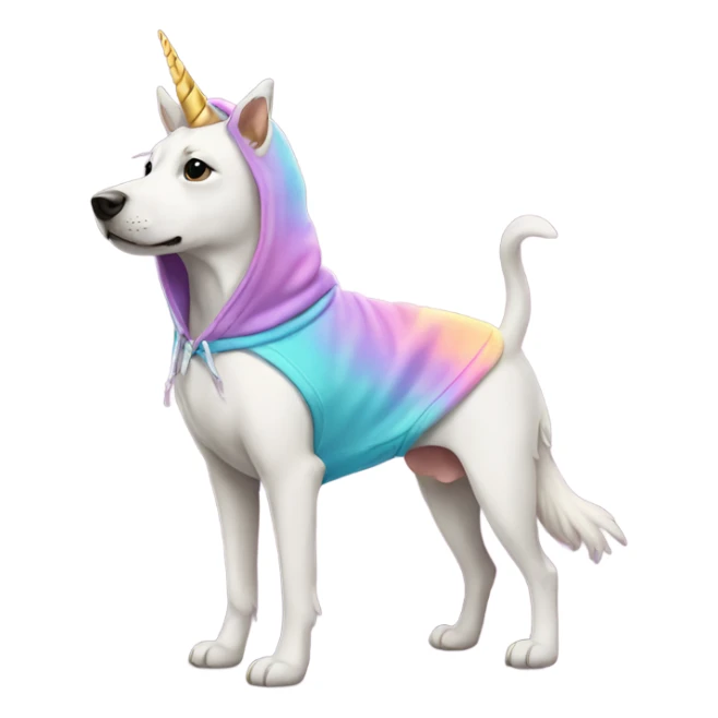 dog wearing a unicorn hoodie sticker