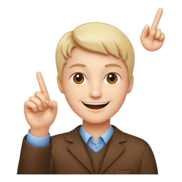 Holding up pointer finger with pleased face. Similar to iOS "relieved" emoji facr sticker