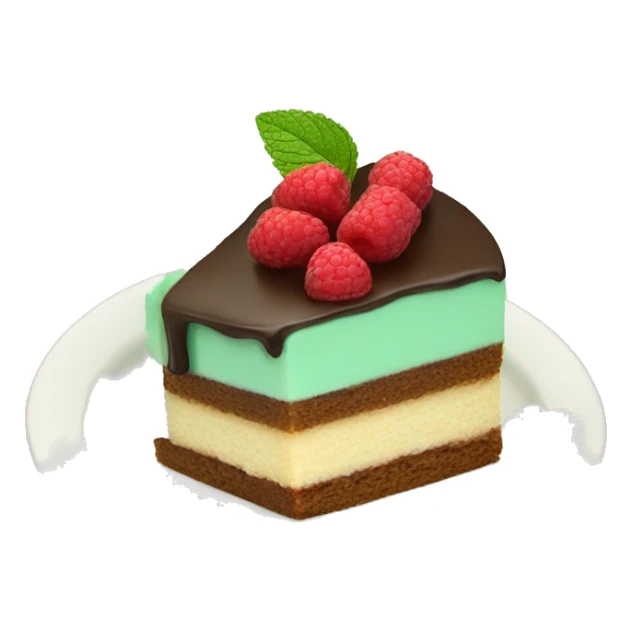 a piece of cake with a mint leaf sticker