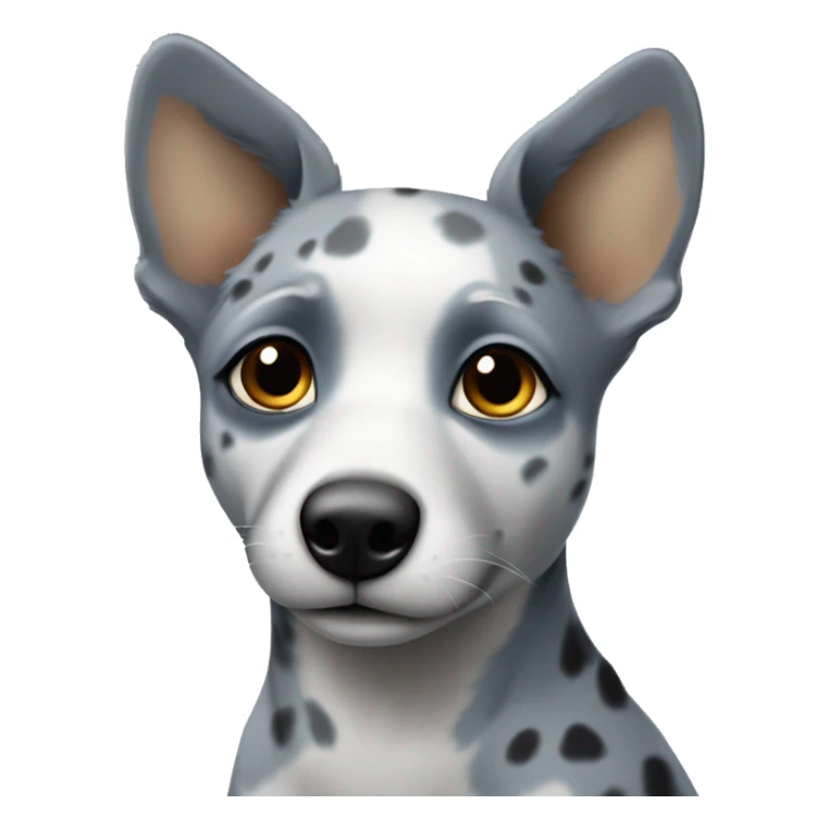 Blue healer grey no brown with faint black tiny spots with a black patch on her eye one ear up one down sticker