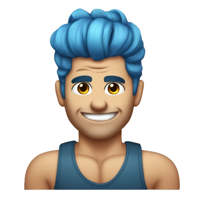 blue hair updo muscle man smiling with scars on eyes sticker