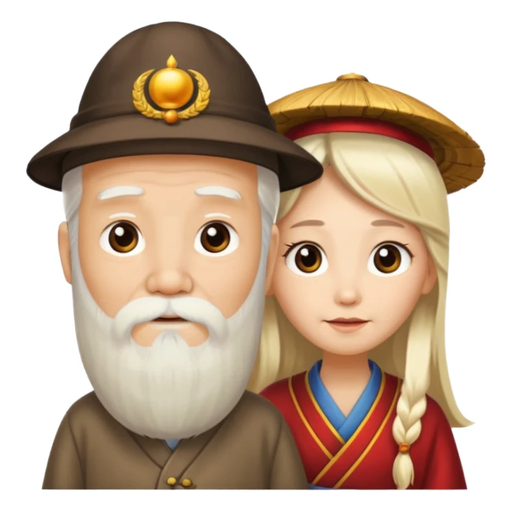 wise chinese old man with long beard and blond woman sticker