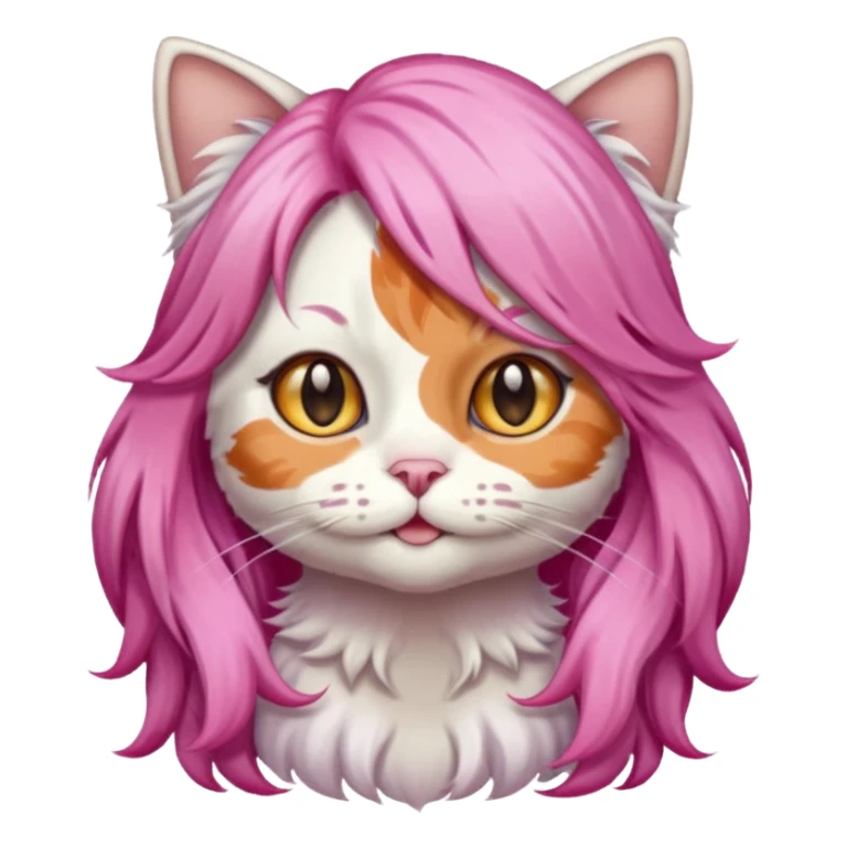 calico cat wear long pink hair wig sticker