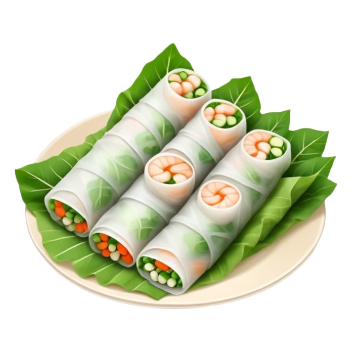 cinematic-realistic-vietnamese-summer-rolls-dish-emoji,-depicted-with-delicate-rice-paper-wraps-filled-with-fresh-vegetables-and-shrimp-rendered-with-crisp-textures-and-refreshing-lighting. sticker
