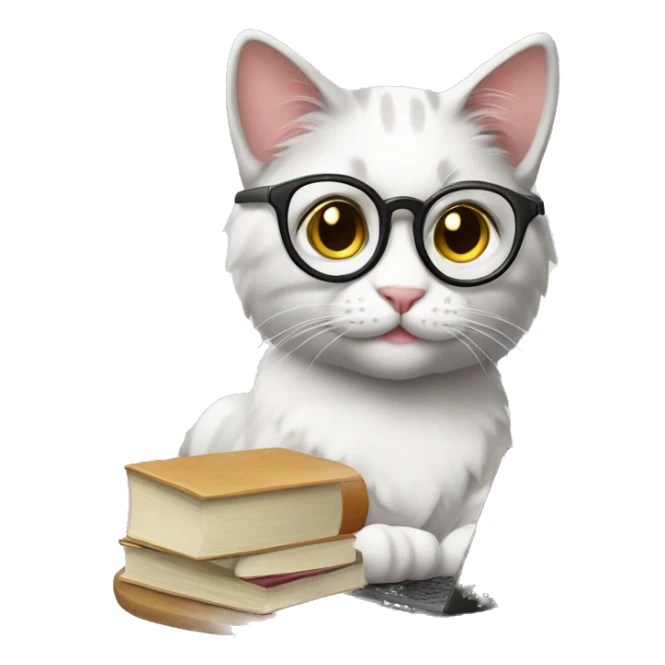 Beautiful Cat studying, glasses, books, laptop sticker
