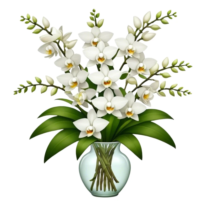 big bouquet white Dendrobium Orchid flower, stem, leaf sticker
