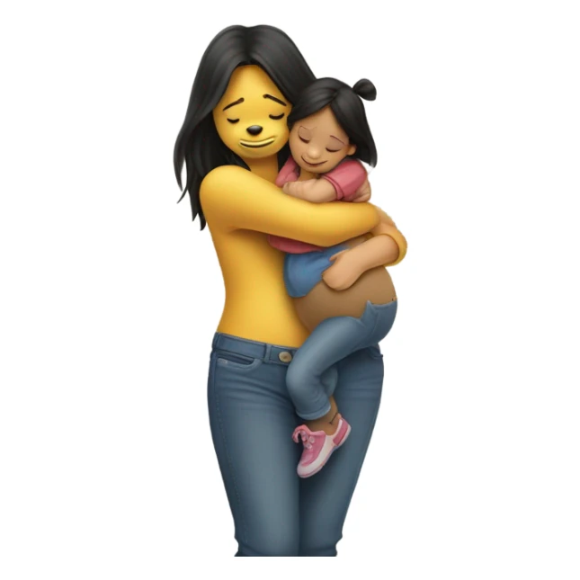 Winne the Pooh hugging pretty brunette girl wearing jeans sticker