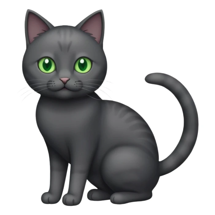 full body gorgeous solid dark grey cat with green eyes, white paws playing sticker