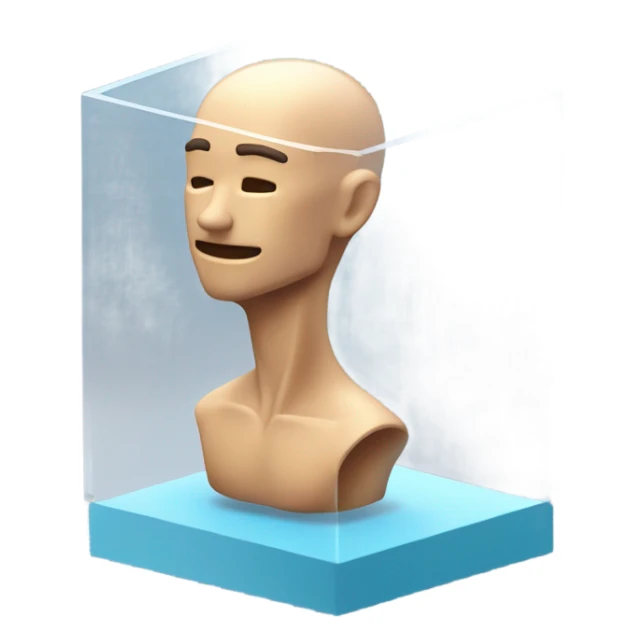 male abs inside a glass cube on a stand isometric view sticker