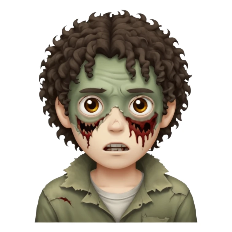 menino com cabelo cacheado e olhos marrons, com aparencia de zumbi sticker