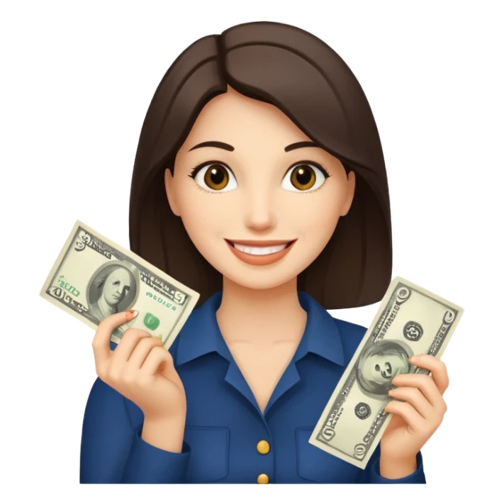 Woman holding dolar sticker