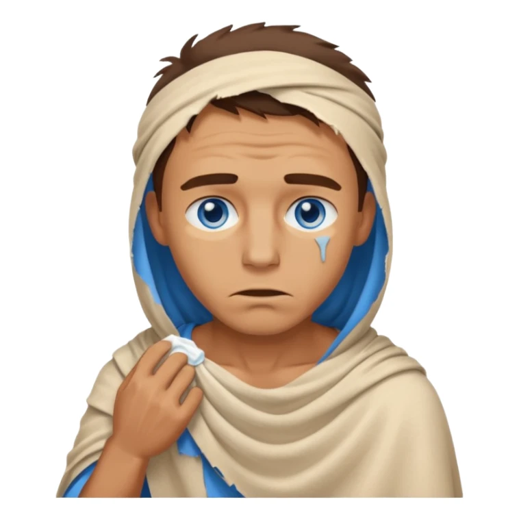 blue eyed desert man cowered with creme cloth sticker