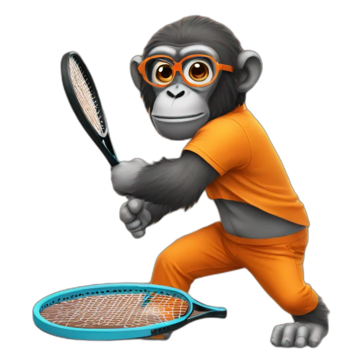 ape playing tennis in orange shirt with glasses sticker