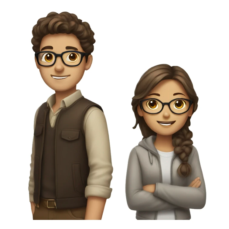 A brown haired boy with glasses with a brown haired girl with glasses  sticker