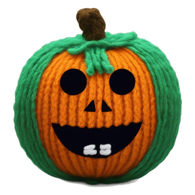 uesie pumpkin made of fuzz yarn with a cute scaryface sticker