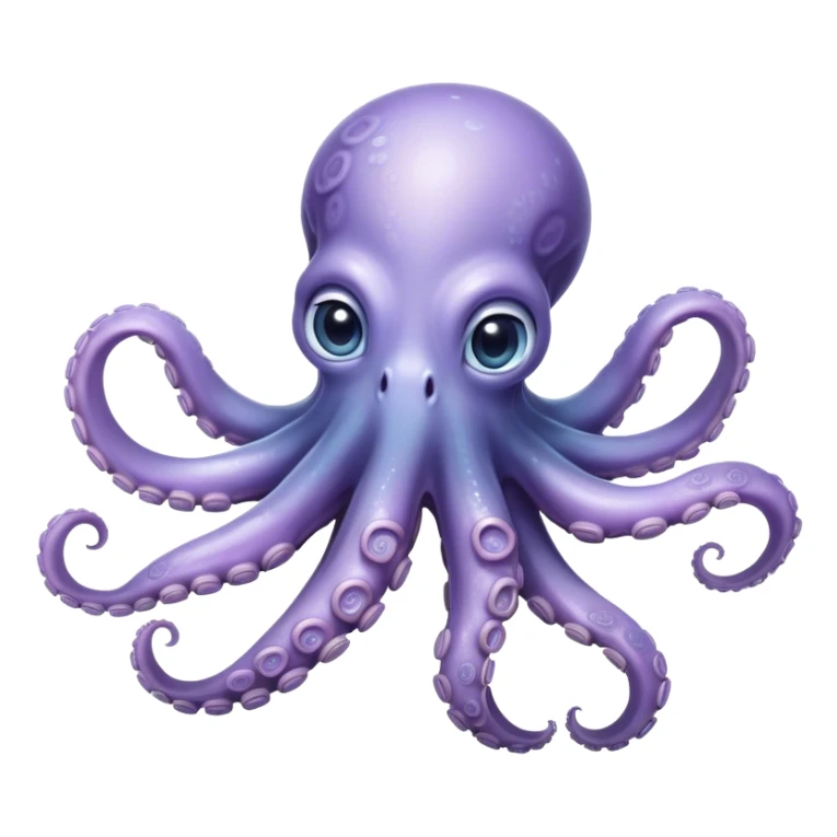 Meme-Worthy Floating Baby Octopus Portrait Emoji, Drifting gracefully in the water with soft, curled tentacles and a dreamy, weightless posture, showcasing a smooth, rounded light blue-purple body with mesmerizingly large, gentle eyes gazing into the abyss, Simplified yet poetically expressive features, highly detailed, glowing with a soft, celestial marine glow, high shine, quiet and mystical, stylized with an air of deep-sea serenity, soft glowing outline, capturing the essence of a tiny, peaceful cephalopod floating endlessly in the infinite beauty of the ocean depths! sticker