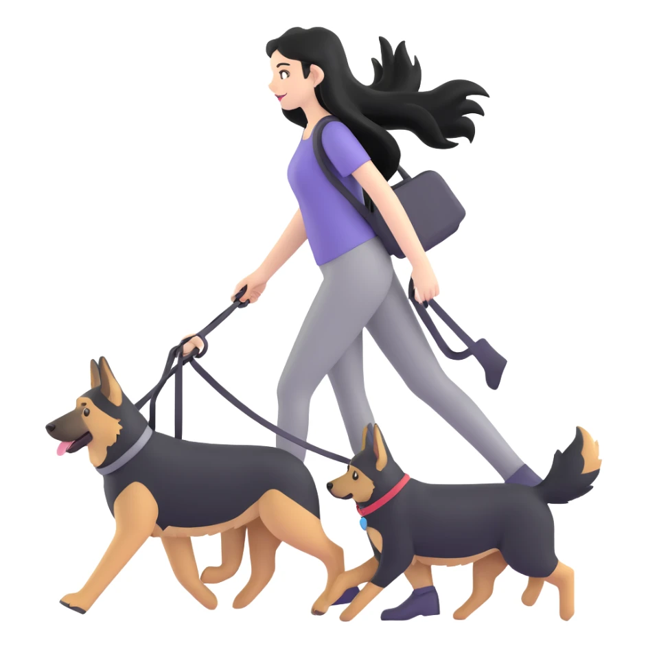 girl with long black hair walking a German Shepherd sticker
