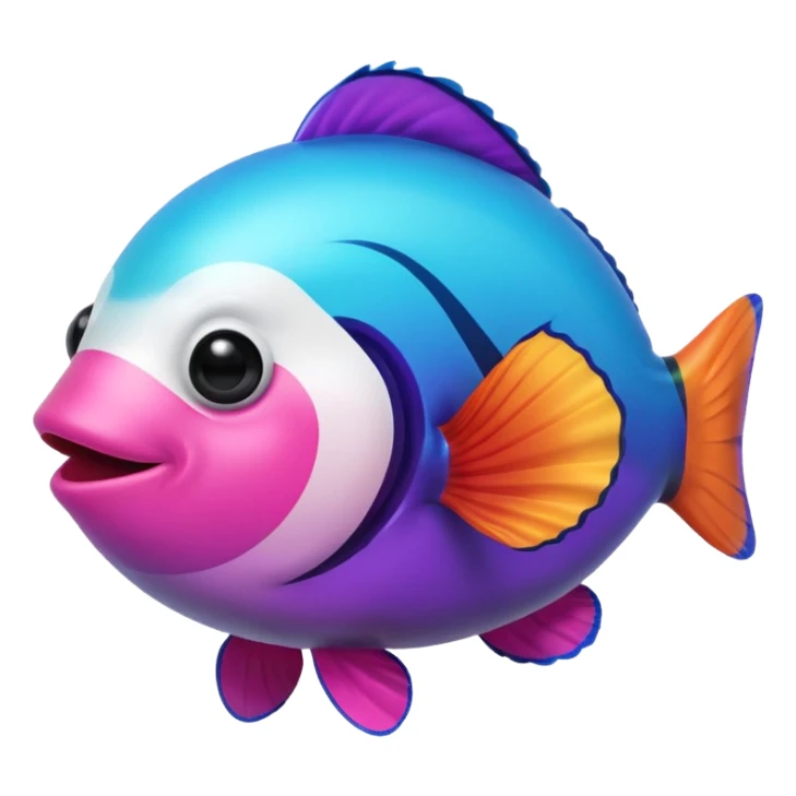cyan blue, purple and pink coloured gradient gooball, with a rainbow-coloured gradient clownfish in the center sticker