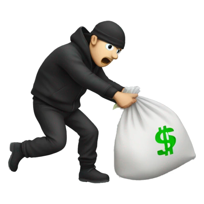 Thief stealing a bag of money sticker