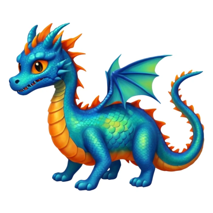 Blue and green sea Dragon with a firey orange  cat sticker