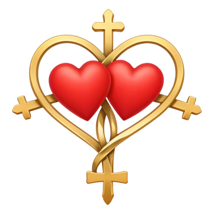 Two red  heart outlines  entwined with a simple gold cross  sticker