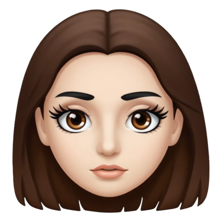 Eye black and big, eyelashes long, eyebrows black, skin white, and so beautiful hair long and brown skin tone white,hair brown and long and some brown sticker