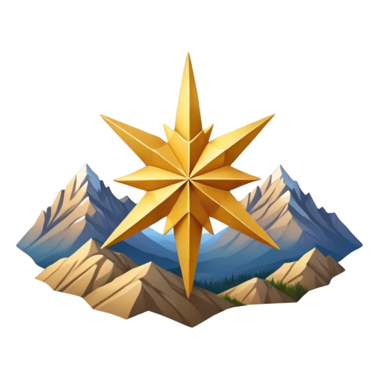 eight-pointed star with wide points and mountain silhouette in center sticker