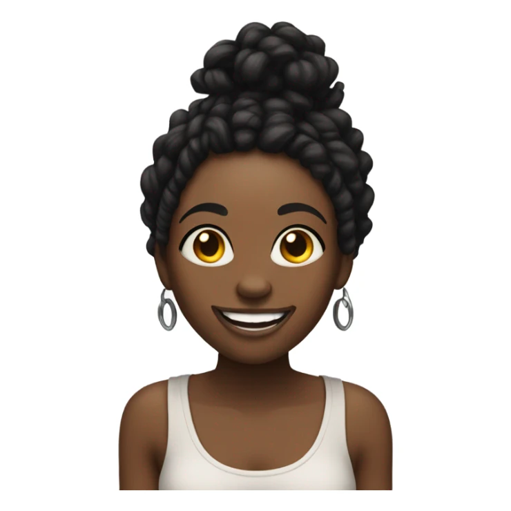 Black woman with short dreads some tattoos and a big smile sticker