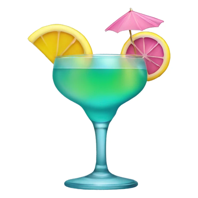 Bluish green cocktail with pink and yellow sticker