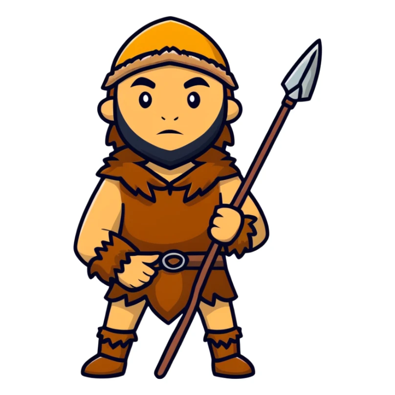 Cro-Magnon human hunter with spear and fur clothing sticker