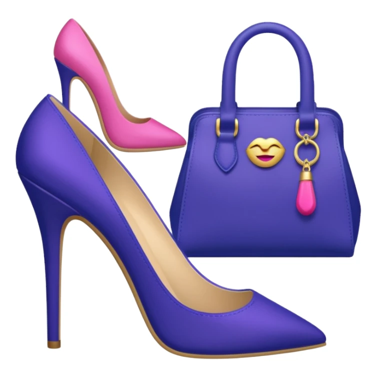 royal purple heels, pink lipstick cosmetics and deep blue bag emojis sticker