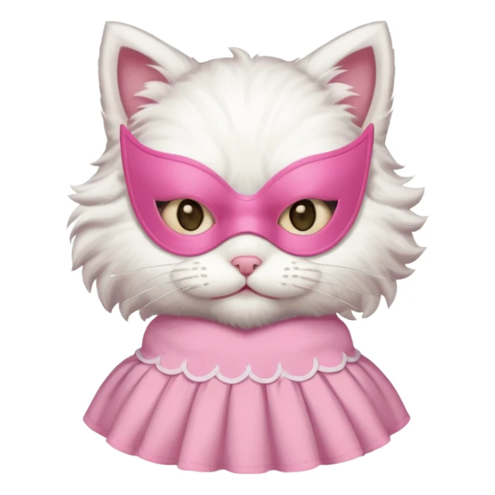 a white cat with pink mask and dress
 sticker