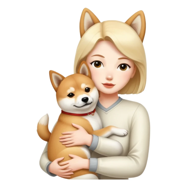 A white woman hugs a Shiba Lnu dog sticker