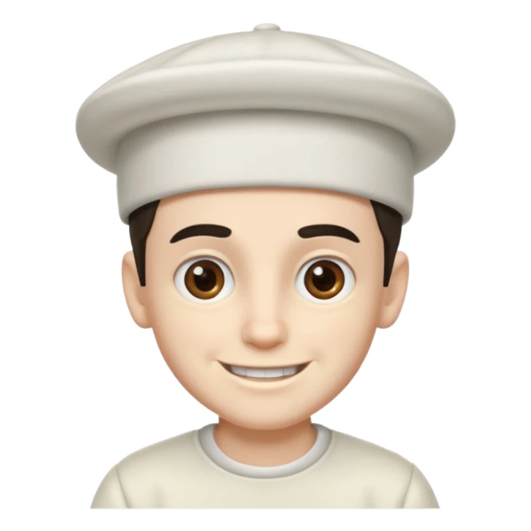 White hat boy w bushy eye brows smiling and slight beard  sticker
