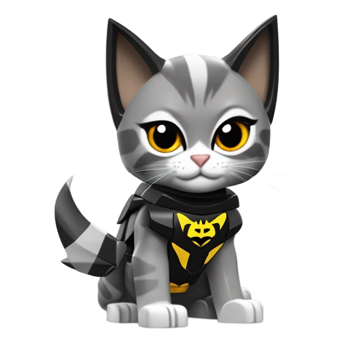 Lego Batman riding a Grey and black tabby kitten with white legs, razor sharp talons and wings of fire  sticker