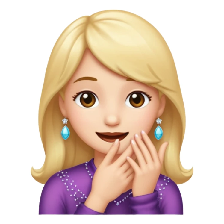 Emoji coquette, shy smile, hand near mouth (simplified), tiny sparkles, soft gradient background, 512x512, transparent background

 sticker