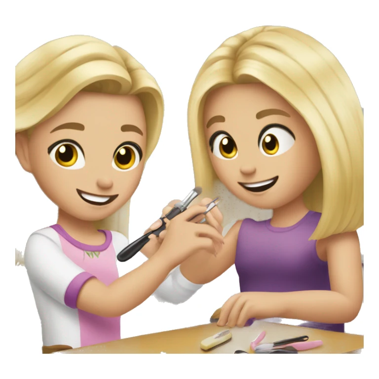 blonde daughter gives blonde dad a manicure sticker