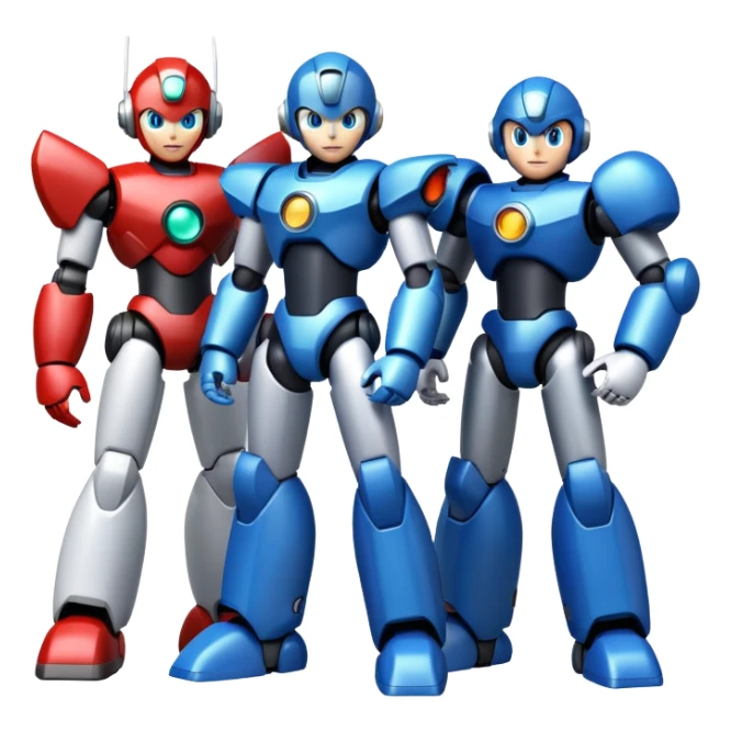 Megaman X, Zero, and Sigma as friendly robots standing together, video game characters sticker