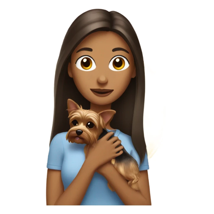 Brunette woman holding yorkie in sunlight sticker