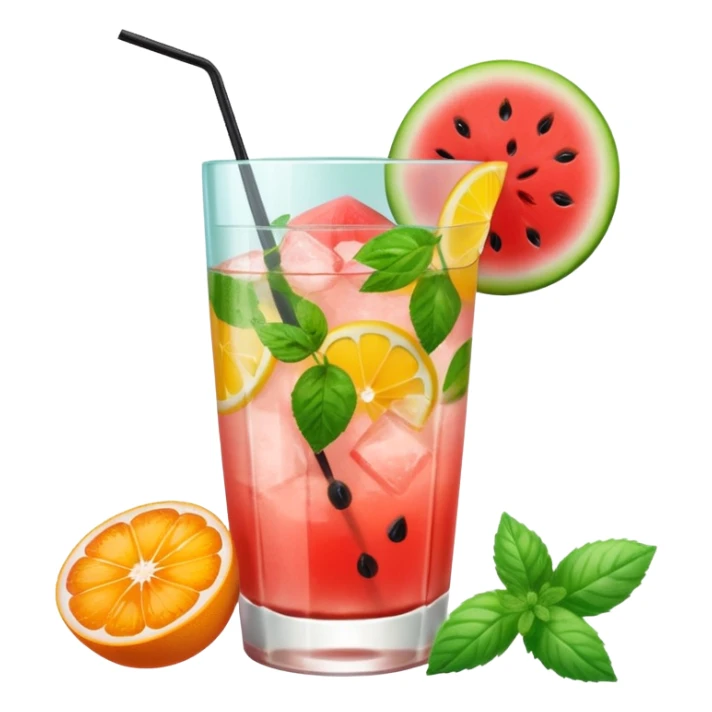summer cocktail with lemon, watermelon, orange sticker