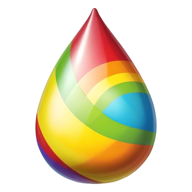 Minimal design of a Skittles package shaped like a teardrop with rainbow stripes and a few green round candies beside it. sticker