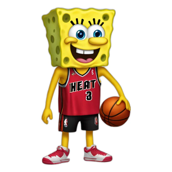 spongebob wearing red miami heat jersey holding basketball sticker