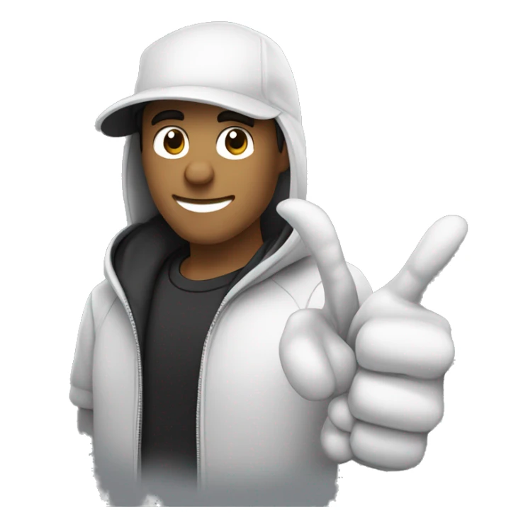 eduardo the developer inviting to a meet to know about or services of development at koudrs add a black hoodie, with a letter K and a thumbs up hand white skin  sticker