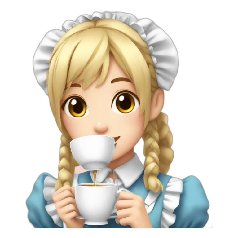 Maid anime girl with a cup of tea sticker