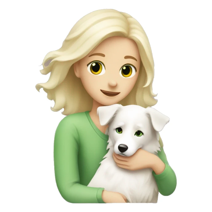 Blonde girl with Green eyes hugging white border collie sticker